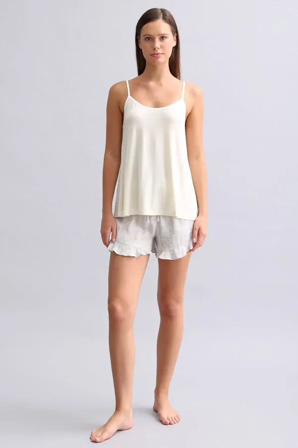 Débardeur à bretelles en maille pour femme, style égyptien, orné de passepoils, écru