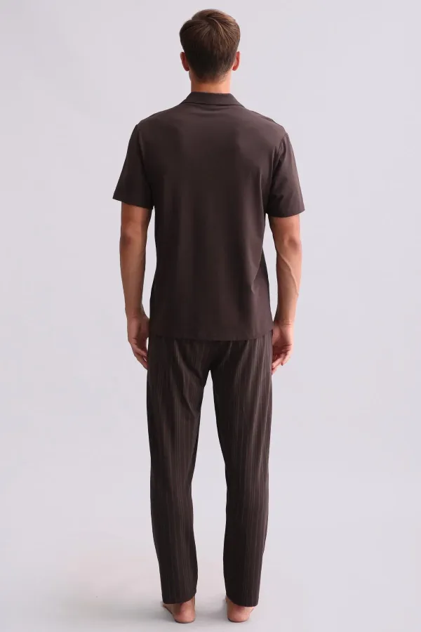 Chemise égyptienne à manches courtes en bambou, marron