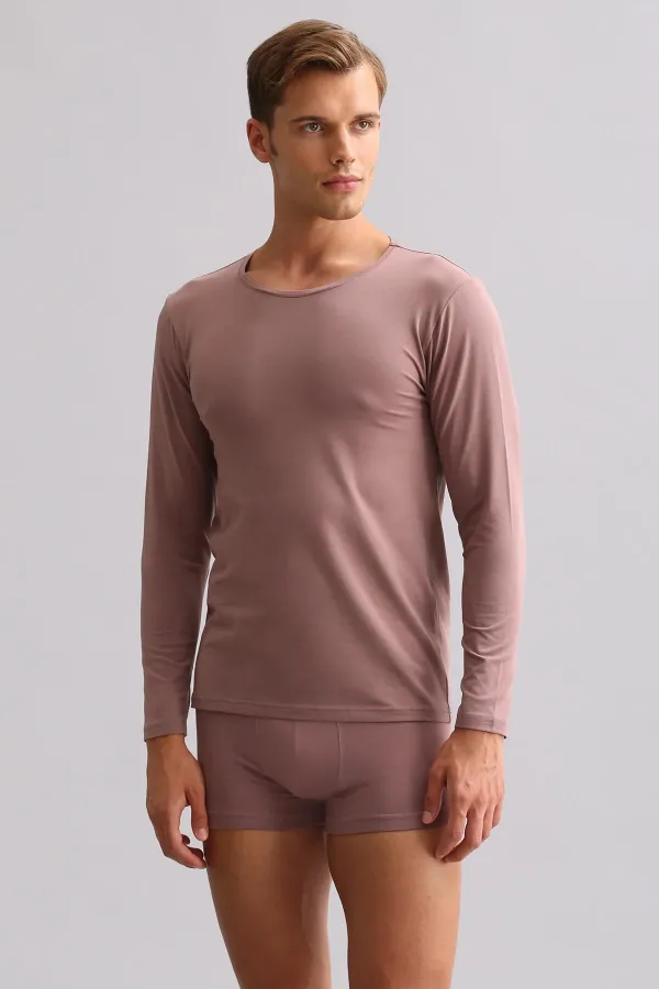 Mısırlı Modal By TENCEL HERCULES Slim Fit Bisiklet Yaka Uzun Kollu Fanila / T-Shirt Lavender