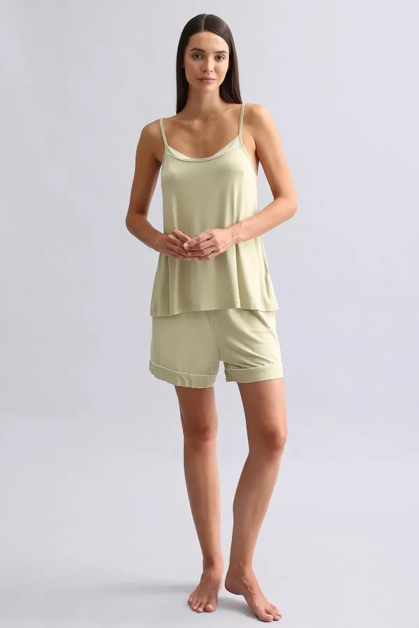 Haut de pyjama à fines bretelles en modal pour femme, vert sauge