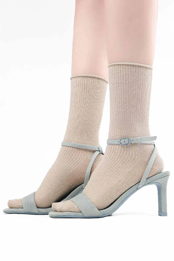 Mısırlı Kadın Bambu Simli Soket Çorap Bej