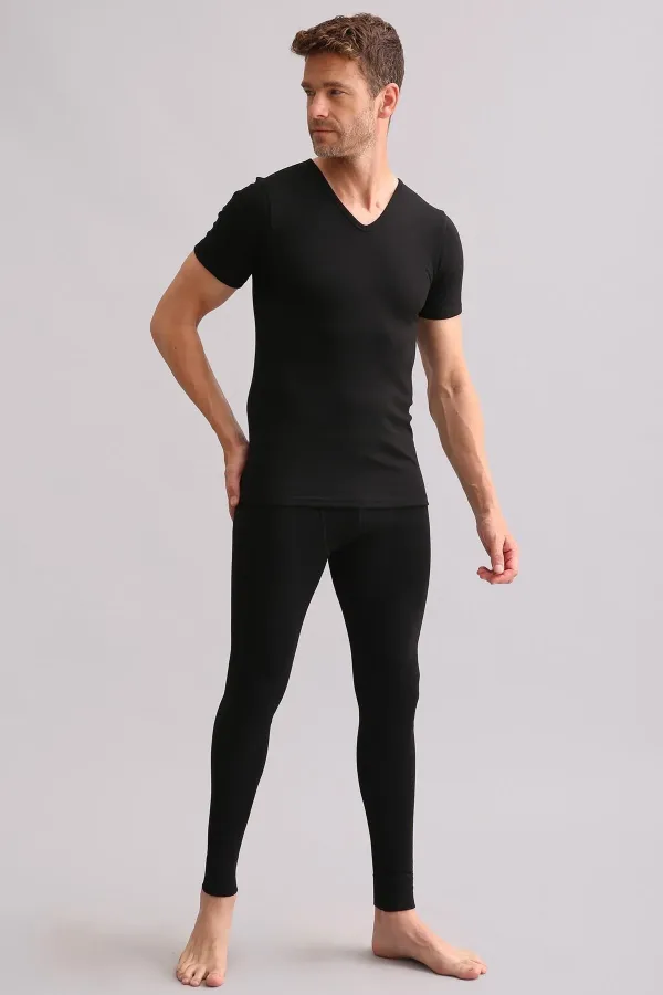 Mısırlı BAMBU TERMAL V Yaka Fanila / T-Shirt Siyah