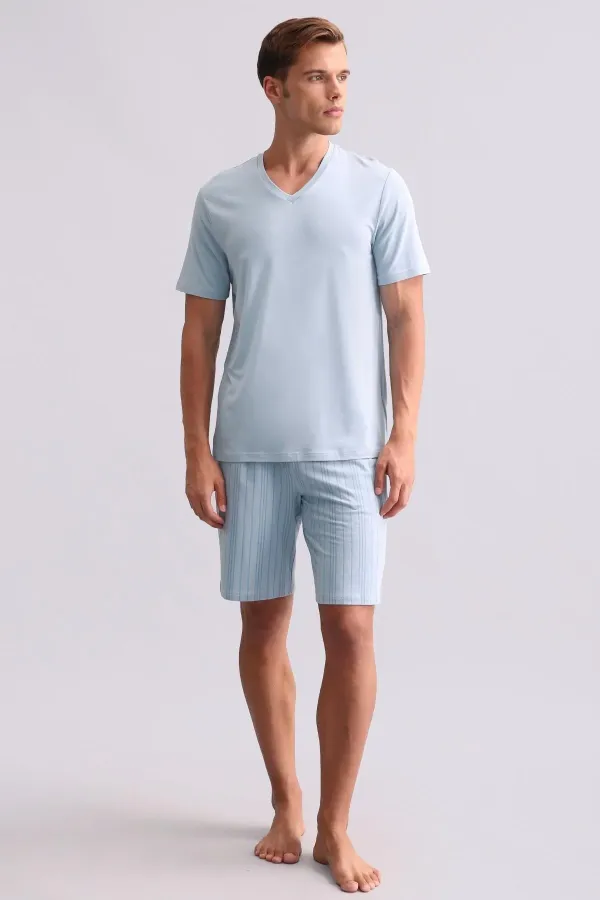 Mısırlı Erkek Bambu V Yaka Tişört Mavi