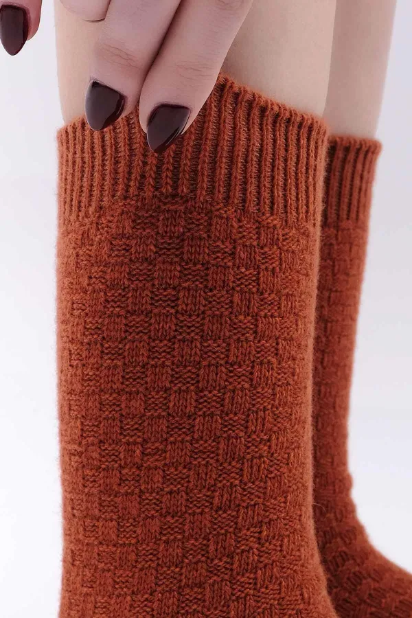 Mısırlı Kadın Koyun Yünü Tekli Soket Çorap Kiremit