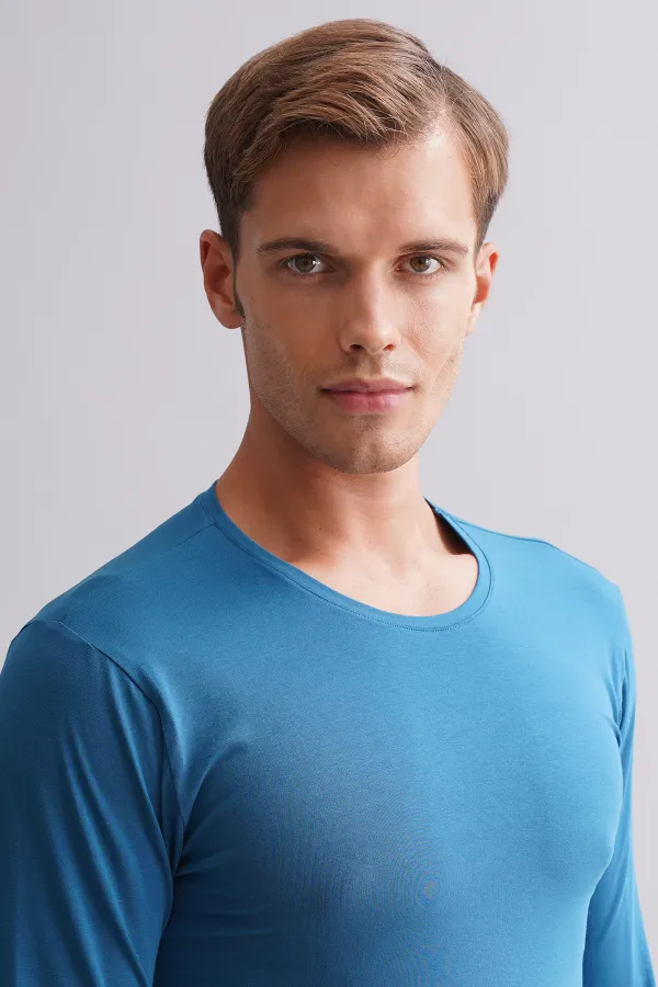 BAMBU HERCULES Slim Fit Bisiklet Yaka Uzun Kollu Erkek  Fanila Petrol Mavisi