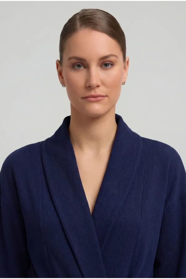 Robe courte gaufrée en coton pour femme, bleu marine, style égyptien