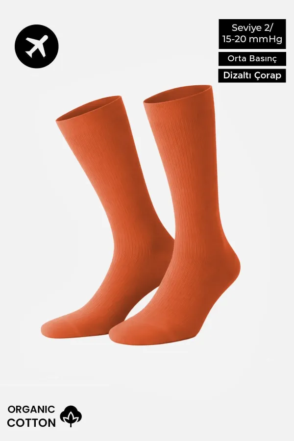 Chaussettes hautes unisexes en coton biologique égyptien, style aviateur, avec technologie de serrage spéciale, rouge rouille