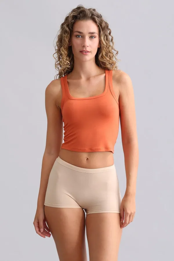 Mısırlı Modal By TENCEL U HELEN Kalın Askılı Crop / T-Shirt Pas Kırmızı