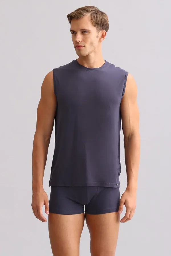 Débardeur/T-shirt de sport anthracite à col rond, coupe classique, en bambou égyptien Zeus Luxury