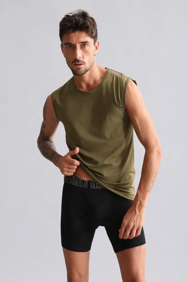 Mısırlı ORGANIC Pamuklu HERCULES Slim Fit Bisiklet Yaka Sporcu Atlet / T-Shirt Koyu Haki