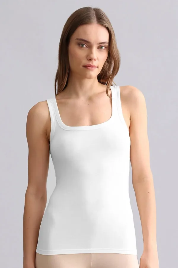 T-shirt/débardeur long à bretelles épaisses en modal égyptien TENCEL U HELEN blanc