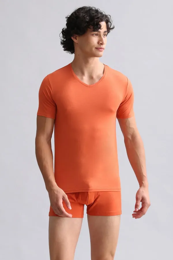 Mısırlı BAMBOO HERCULES Slim Fit V-Neck Undershirt/T-Shirt Rust Red