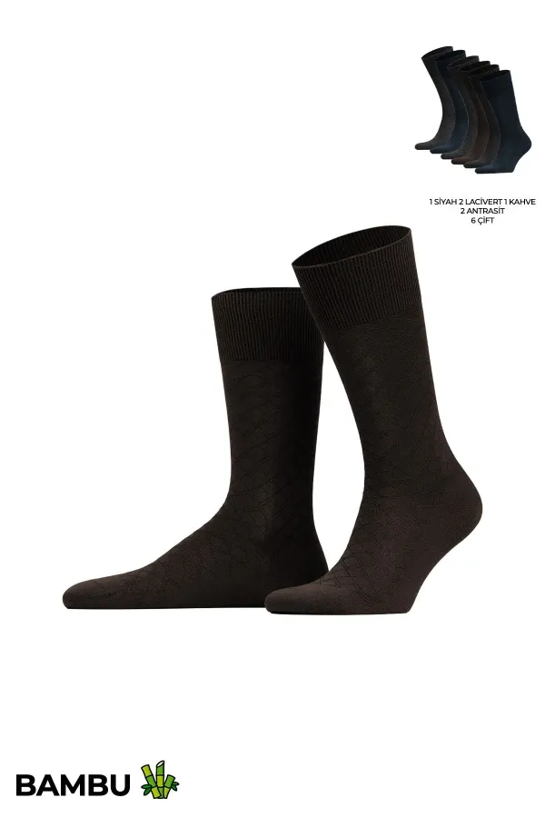 Men's Bamboo 6 Pairs Diamond Pattern Super Thin Ankle Socks Multicolored