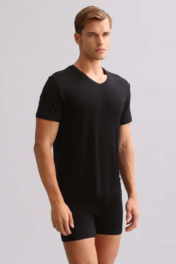 Mısırlı BAMBU ZEUS LUXURY Regular Fit V Yaka Fanila / T-Shirt Siyah