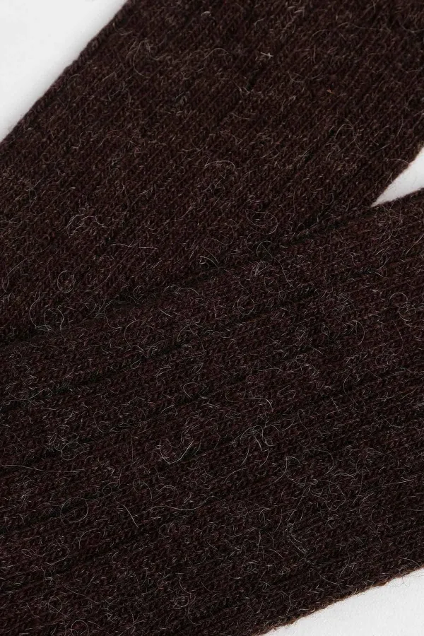 Mısırlı Unisex Alpaka Yünü Kışlık Çemberli Tekli Soket Çorap Kahverengi