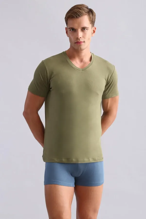 Mısırlı BAMBOO ZEUS LUXURY Regular Fit V-Neck Undershirt/T-Shirt Khaki Olive