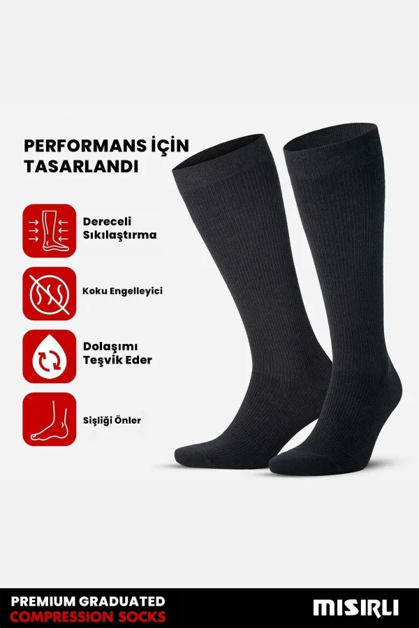 Unisex Organik Pamuklu Özel Sıkılaştırıcı Teknolojiyle  Pilot Çorabı Siyah