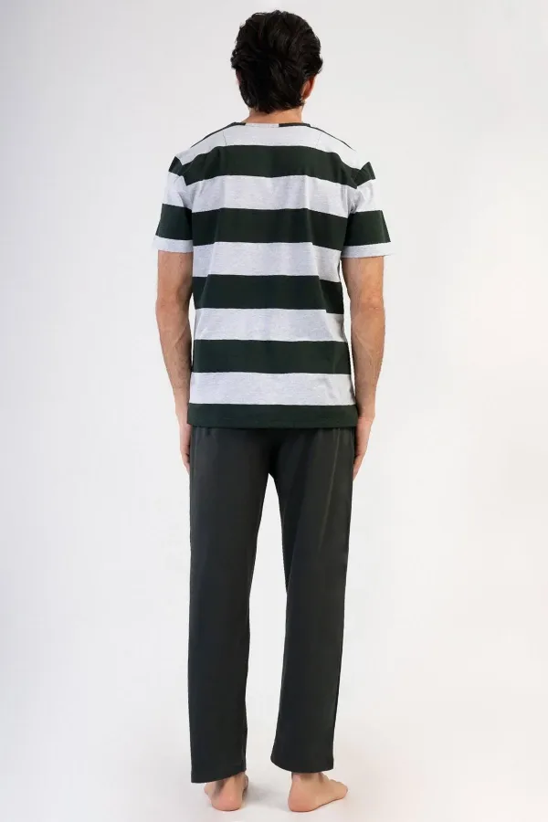 Ensemble pyjama égyptien pour homme en coton gris chiné à manches courtes