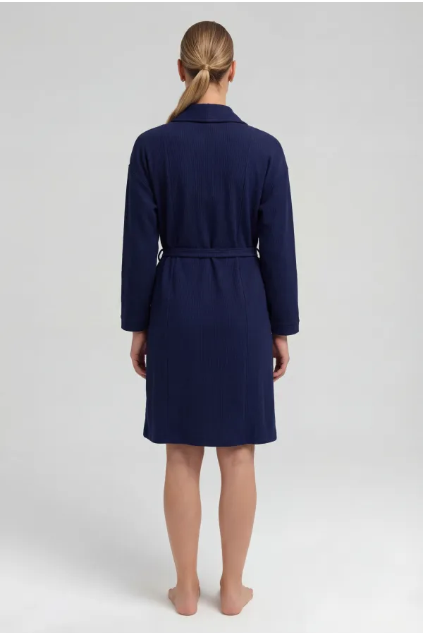 Robe courte gaufrée en coton pour femme, bleu marine, style égyptien
