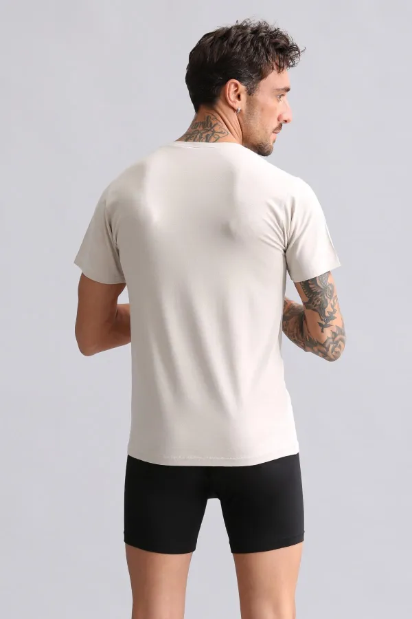 Débardeur/T-shirt à col rond slim fit HERCULES en modal égyptien TENCEL, beige terre