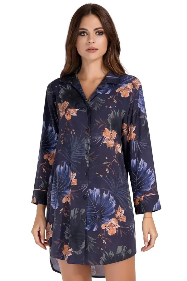 Mısırlı Kadın SATEN Uzun Kollu Gömlek Lacivert