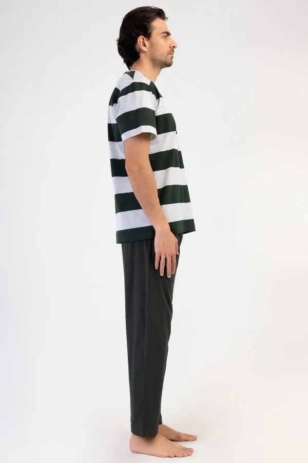 Ensemble pyjama égyptien pour homme en coton gris chiné à manches courtes