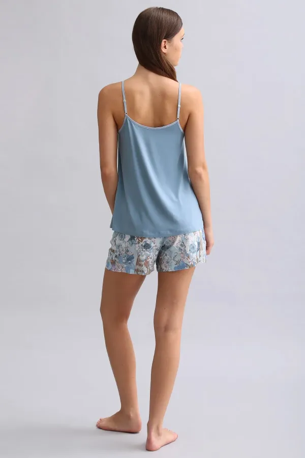 Mısırlı Kadın Örme İp Askılı Biye Detaylı Atlet Mavi