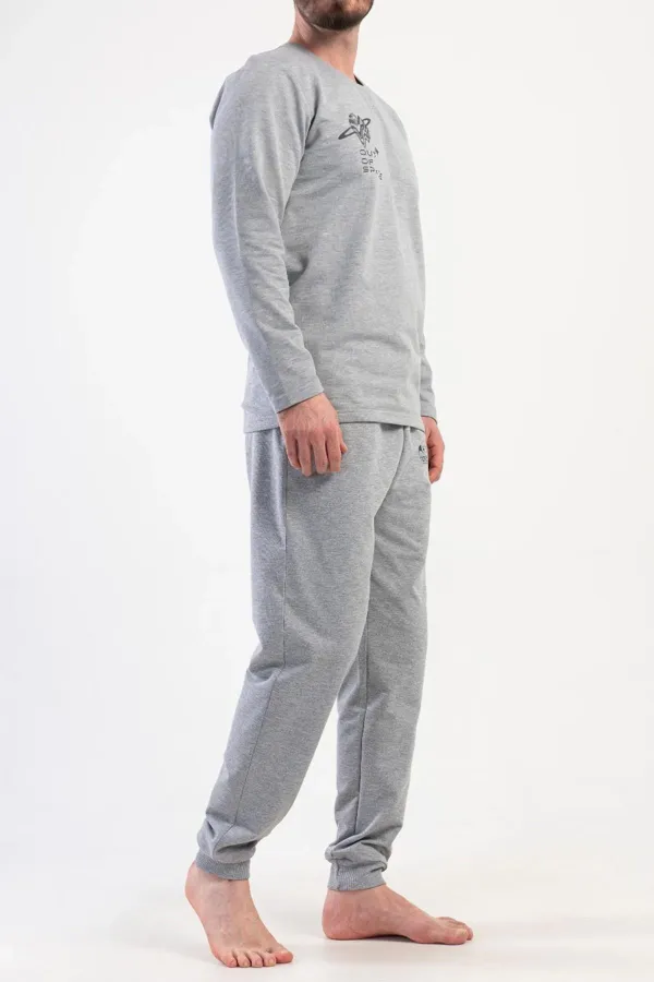 Mısırlı Erkek İki İplik Bisiklet Yaka Uzun Kollu Pijama Takımı Gri Melanj