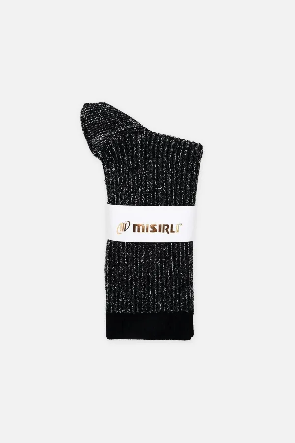 Mısırlı Kadın Bambu Simli Soket Çorap Siyah
