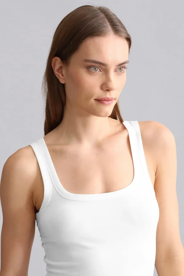 T-shirt/débardeur long à bretelles épaisses en modal égyptien TENCEL U HELEN blanc