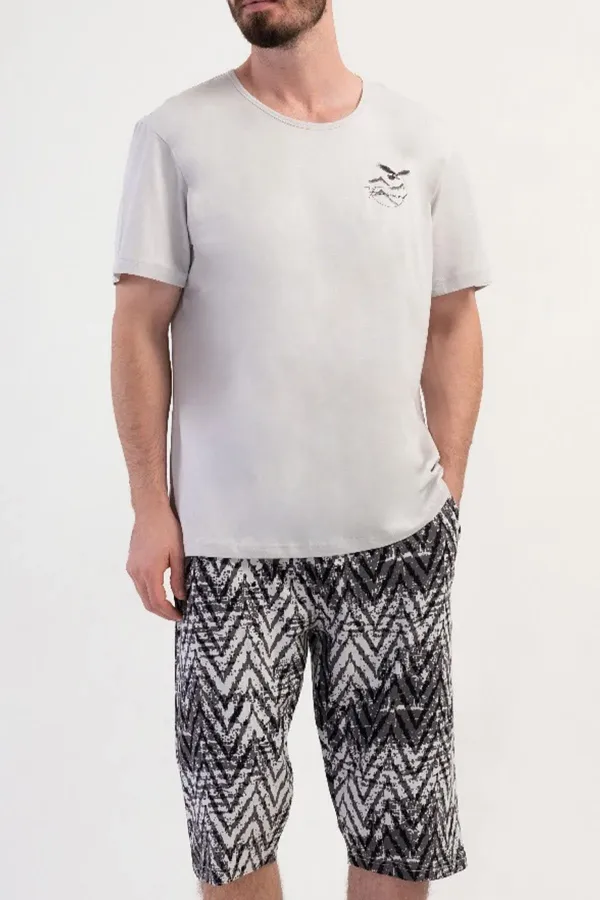 Ensemble Capri à manches courtes en coton pour homme, gris pierre, de style égyptien