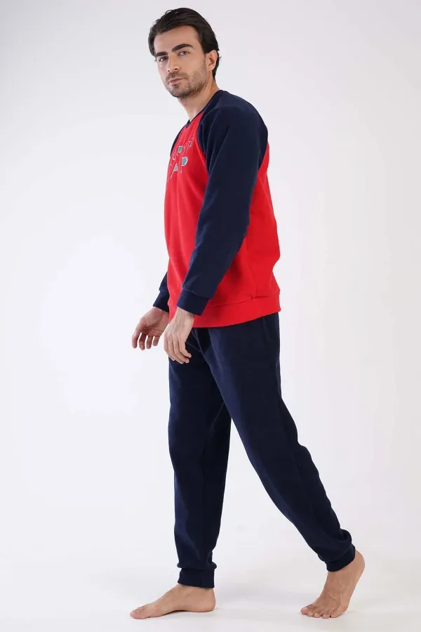 Mısırlı Erkek Polar Uzun Kollu Pijama Takımı Vişne