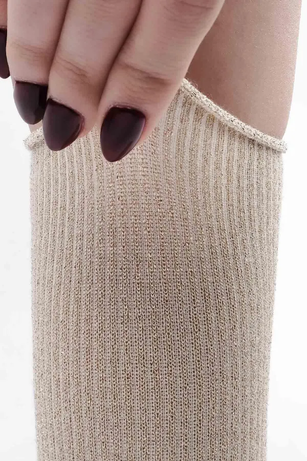 Mısırlı Kadın Bambu Simli Soket Çorap Bej