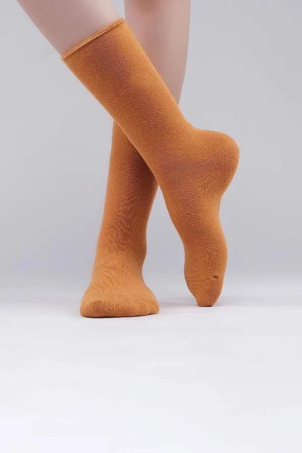 Mısırlı Kadın Organik Pamuklu Havlu Tekli Soket Çorap Hardal