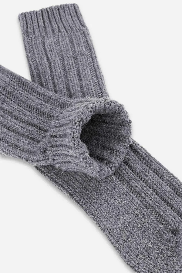 Mısırlı Unisex 5 Kat Alpaka Yünü Kışlık Tekli Soket Çorap Gri