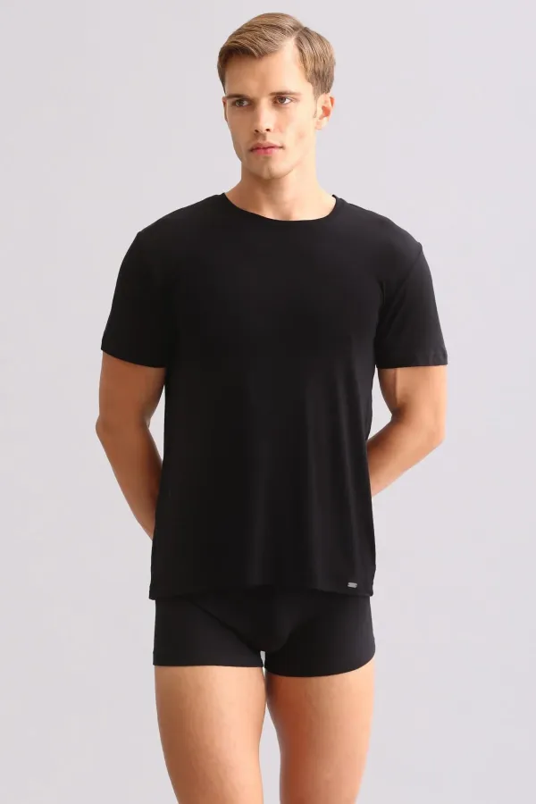Débardeur/T-shirt de luxe en bambou égyptien Zeus, coupe classique, col rond, noir