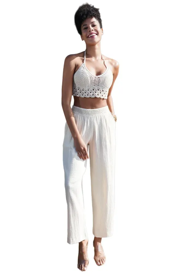 Mısırlı Kadın Pamuklu Büstiyer İkili Takım Bej