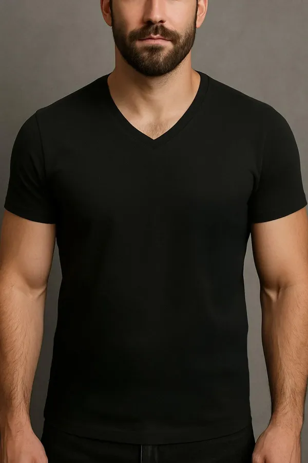 Mısırlı PAMUKLU V Yaka REGULAR FİT Fanila / T-Shirt Siyah