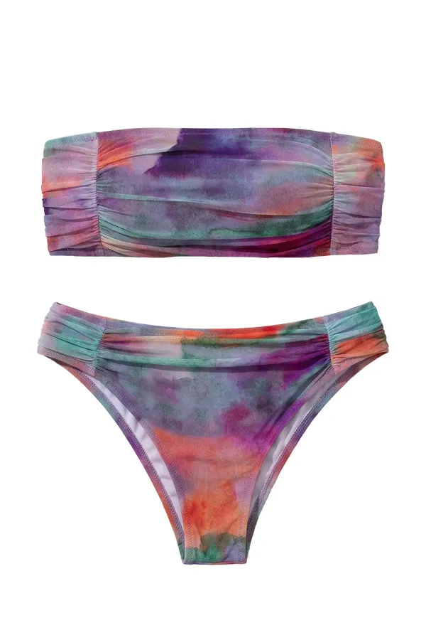 Mısırlı Tül Detaylı Üçgen Brazilian Bikini Takım Mor/Batik