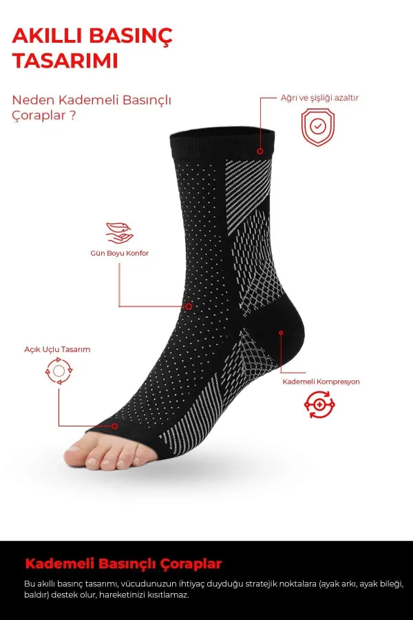 Mısırlı Unisex Ayak Bileği Ve Topuk Destekleyici Burun Sıkılaştırıcı Çorap Siyah