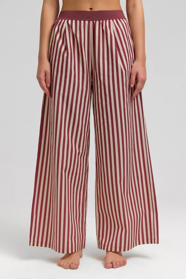 Women's Cotton Poplin Pleated Trousers Burgundy-Pink