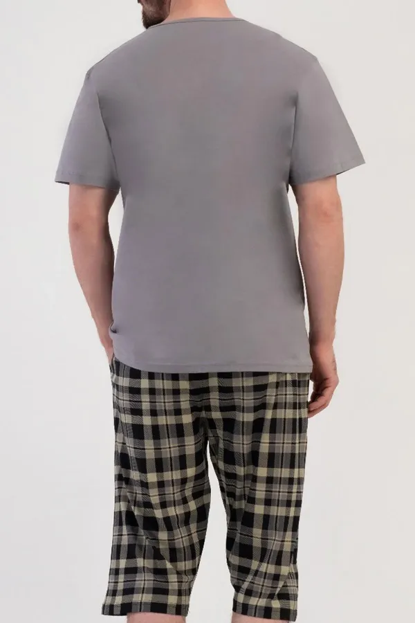 Ensemble Capri à manches courtes en coton pour homme, gris/anthracite, style égyptien