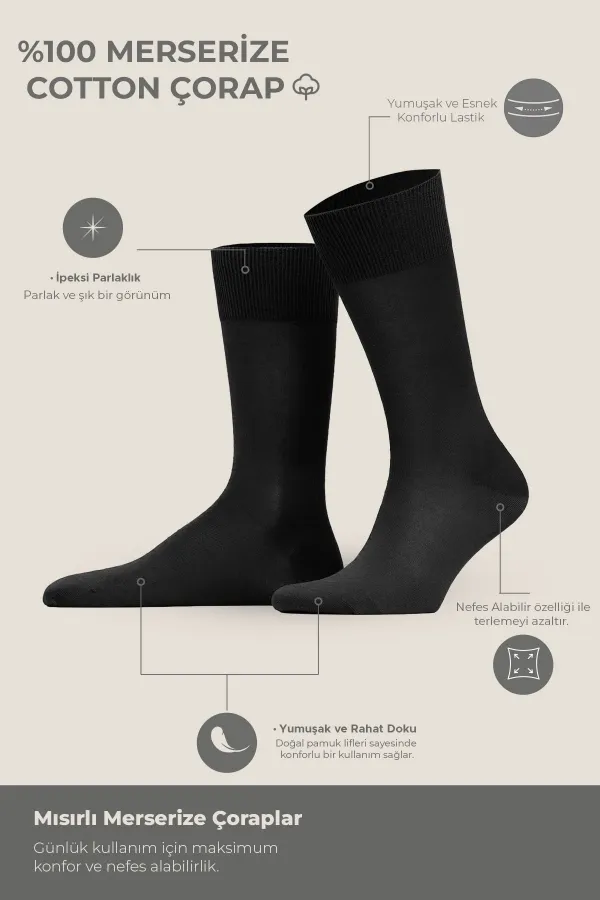 Chaussettes noires unies extra-fines 100 % mercerisées pour homme, lot de 6 paires