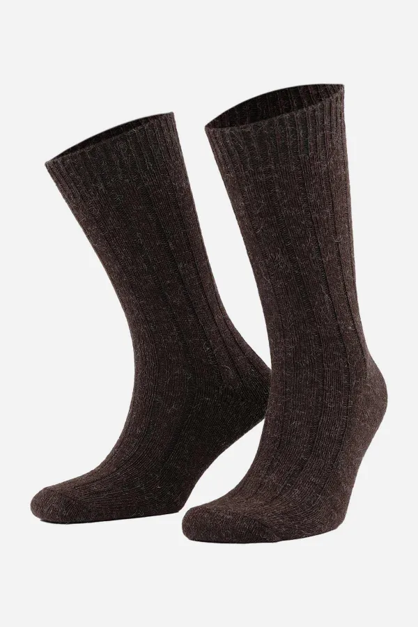 Mısırlı Men's Alpaca Wool 2 Pairs Ankle Socks Beige/Brown