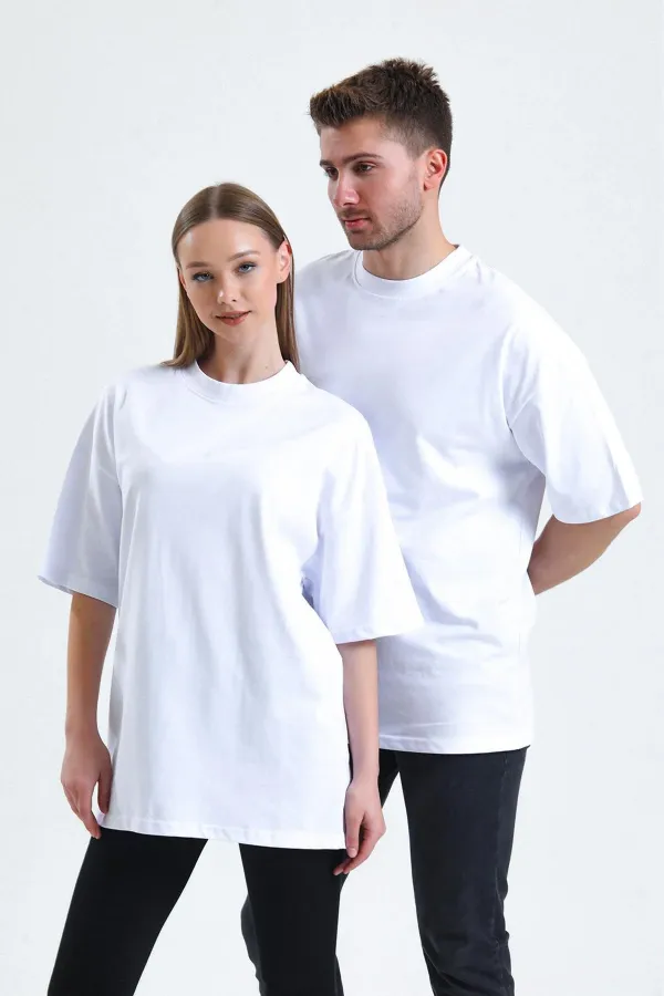 Mısırlı Unisex Pamuklu Oversize Relax Fit Tişört Beyaz