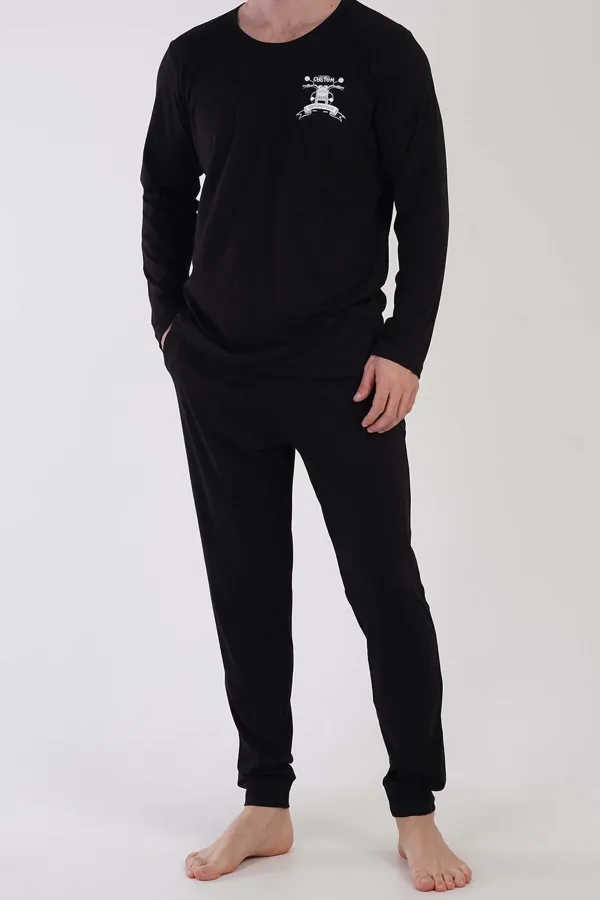 Ensemble pyjama égyptien noir à manches longues en coton pour homme