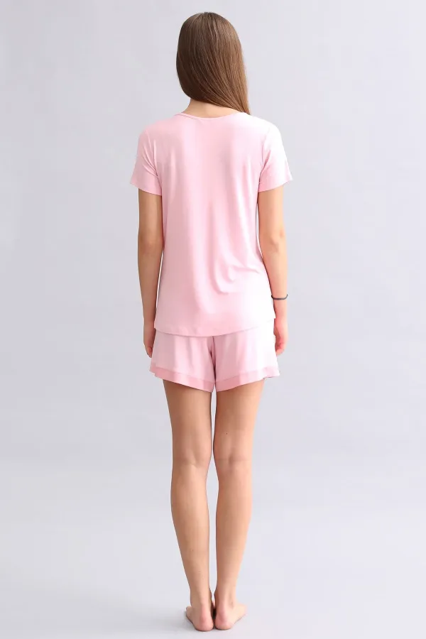 Ensemble T-shirt et short en satin rose pour femme, style égyptien