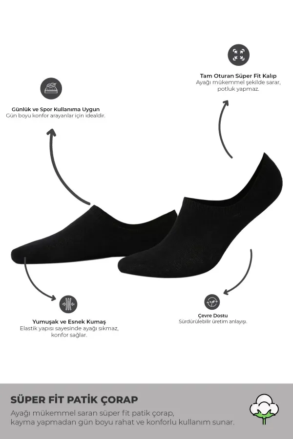 Mısırlı Kadın Pamuklu Süper Fit 4'Lü Sneaker Çorap Siyah