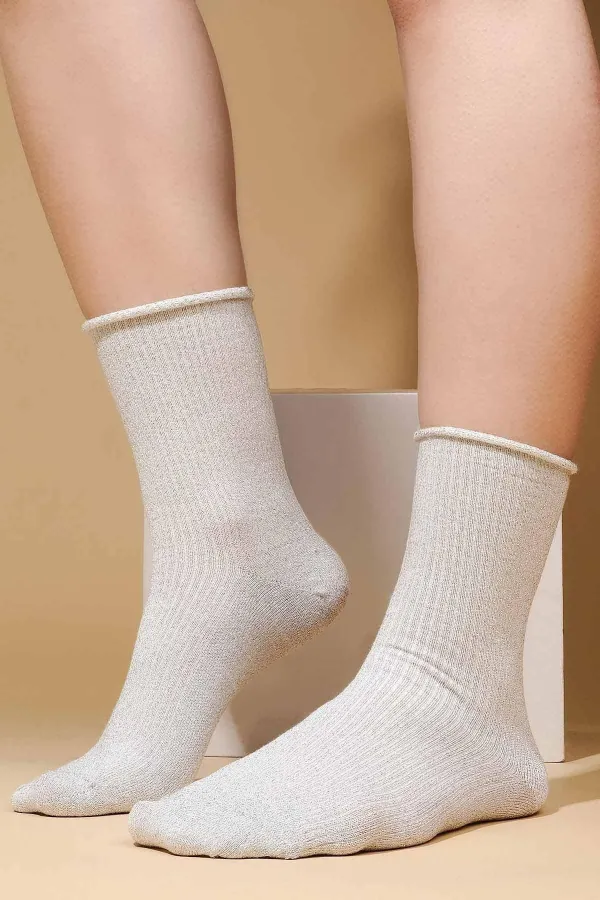 Mısırlı Kadın Bambu Simli Soket Çorap Açık Gri