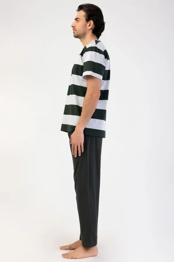 Ensemble pyjama égyptien pour homme en coton gris chiné à manches courtes